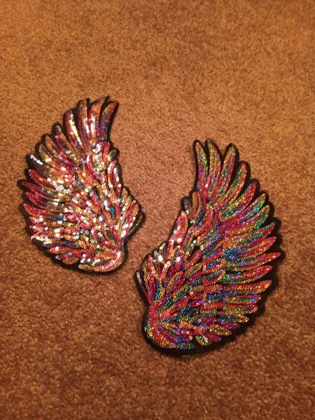 STUNNING PINK SEQUIN APPLIQUE WINGS Carousel 1