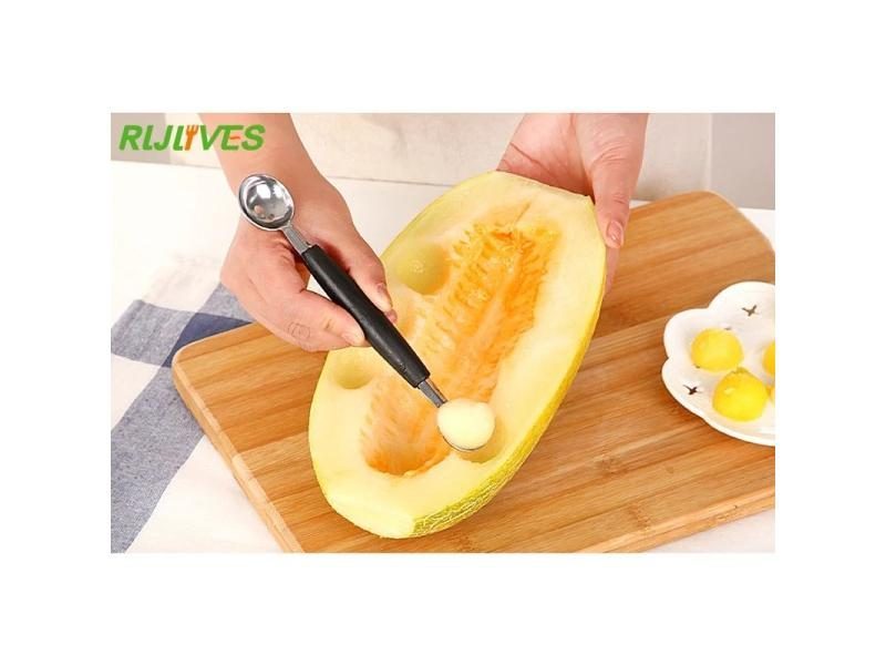 RLJLIVES Stalinless Steel Dual Double-end Melon Baller Scoop Fruit Spoon Ice Carousel 1