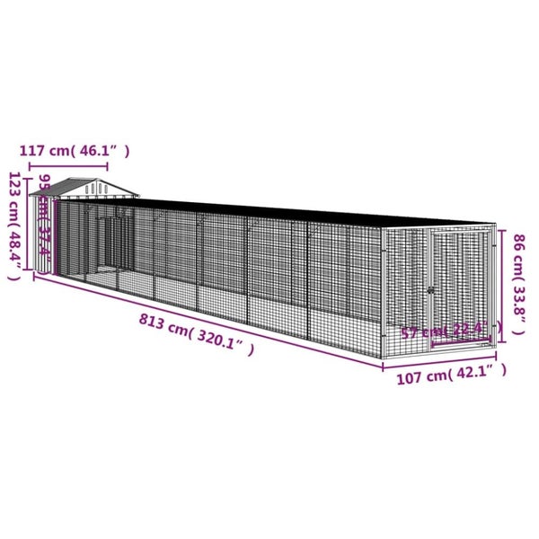 Chicken Cage With Run Light Grey 117x813x123 Cm Galvanised Steel Tonkbil Carousel 2