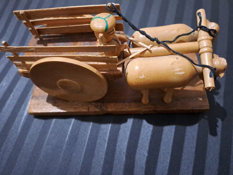 Vintage Miniature Wooden Bullock Cart Carousel 2