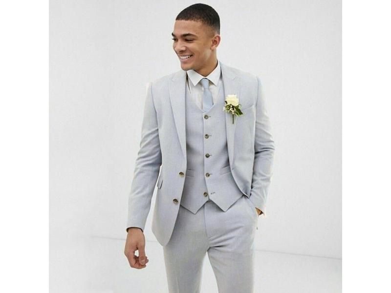 Light Blue Wedding Men's Slim Fit Tuxedo 4 Pieces Jacket Pants Tie Vest Carousel 1