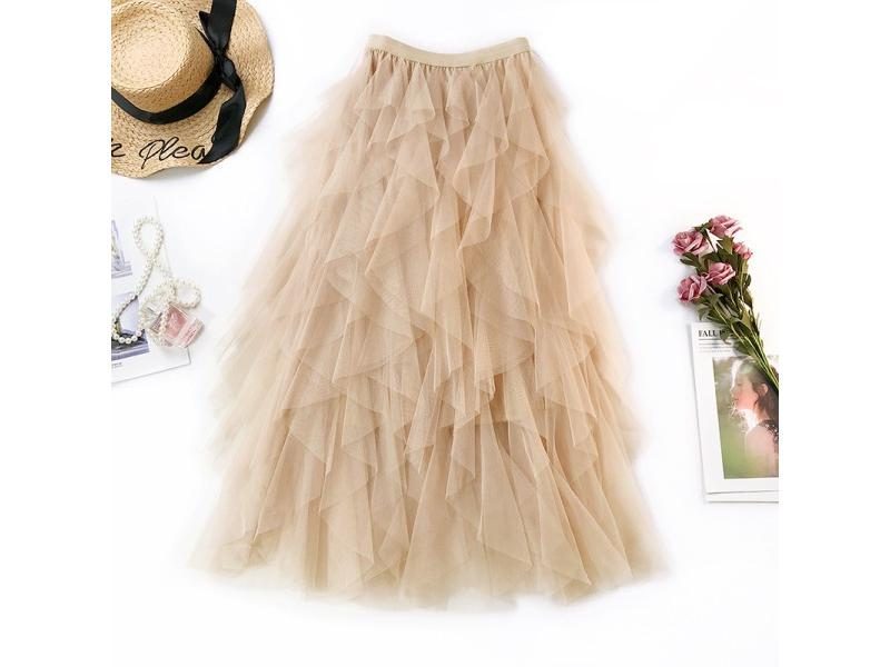 Summer Women Boho Long Skirt High Waist Ruffles Pink Jupe Femme Tulle Skirt Carousel 1