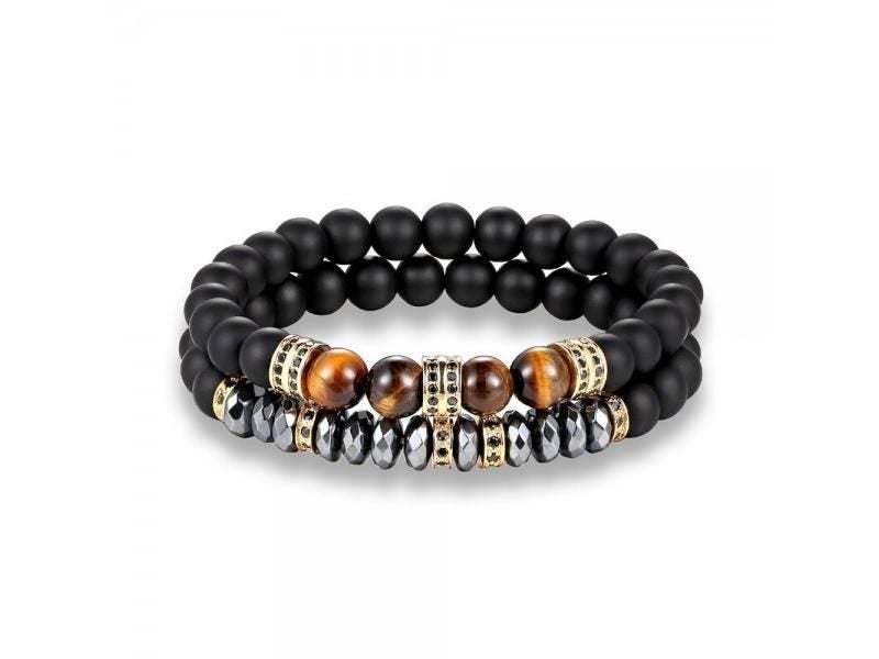 LKO 2pcs Men Woman Tiger Eyes Bead Bracelet Beaded Mantra Prayer Beads Carousel 1