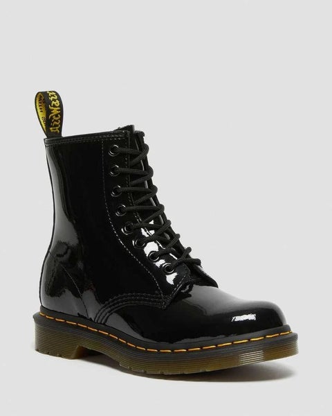 Dr. Martens Womens Leather 1460 Boots Shoes in Black Patent Lamper Carousel 1