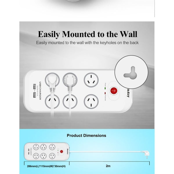 Huntkey SAC607 6 Outlet Surge Protected Powerboard 2 Powered USB Ports (2.4 AMP Carousel 9