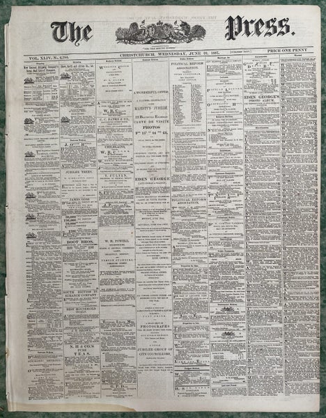 OLD NEWSPAPER: The Press, Christchurch - Wednesday, 22 June 1887 Carousel 2