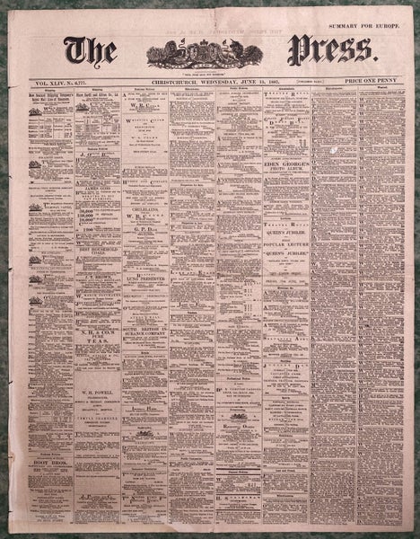 OLD NEWSPAPER: The Press, Christchurch - Wednesday, 15 June 1887 Carousel 2