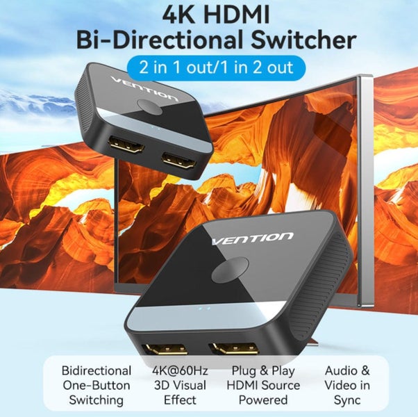 Vention 2-Port HDMI Bi-Direction 4K Switcher Black ABS Type Carousel 2