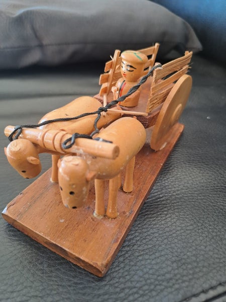 Vintage Miniature Wooden Bullock Cart Carousel 1