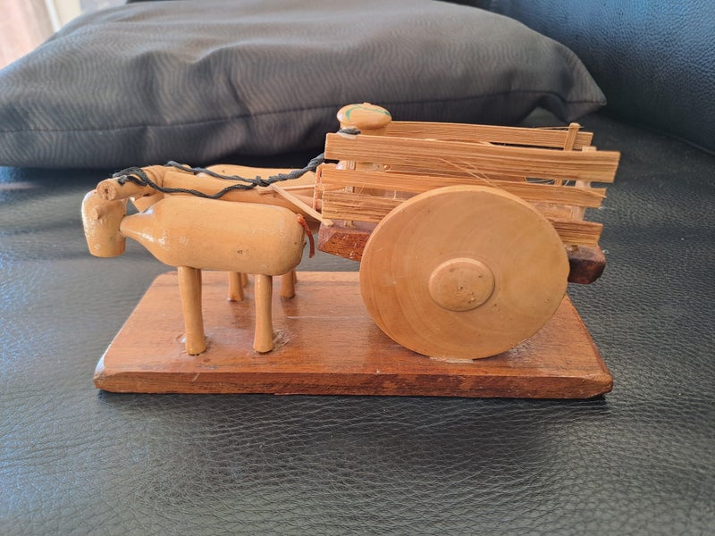 Vintage Miniature Wooden Bullock Cart Carousel 6