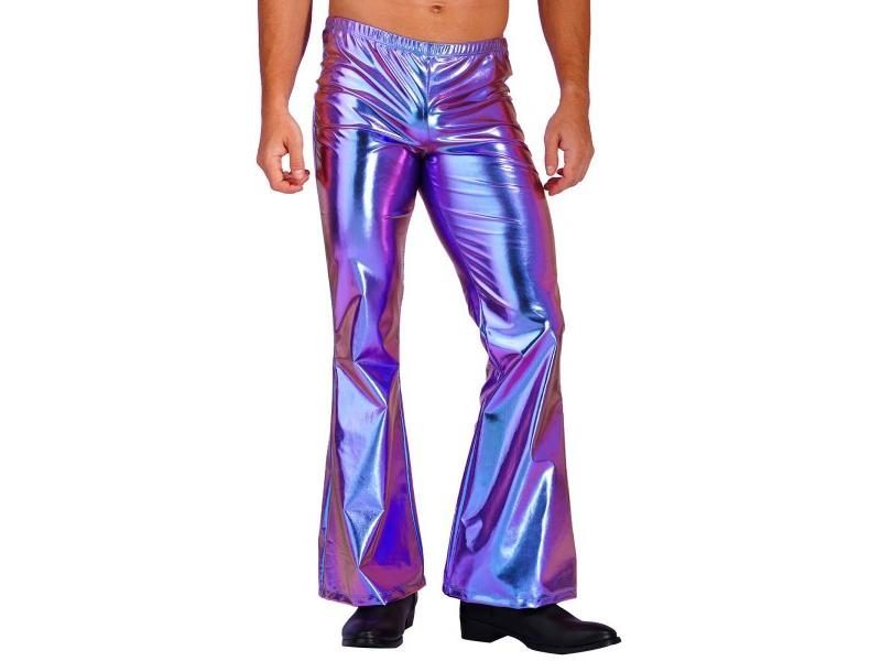 Men's Shiny Metallic Disco Pants Long Flared Bell Bottom Trousers Carousel 1