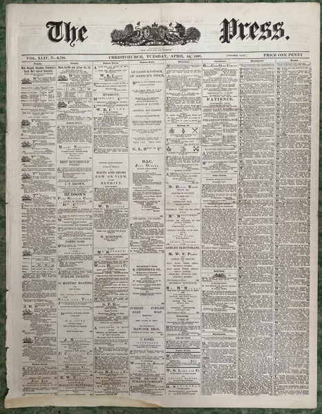 OLD NEWSPAPER: The Press, Christchurch - Tuesday, 19 April 1887 Carousel 2