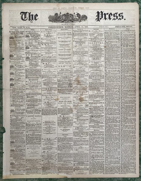 OLD NEWSPAPER: The Press, Christchurch - Monday, 11 April 1887 Carousel 2