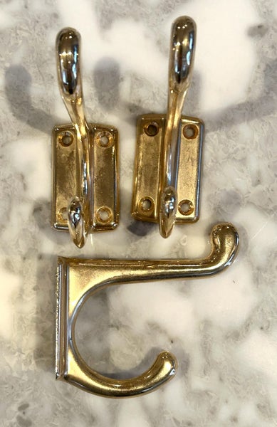 Pair Solid Brass Hooks - cupboards doors bathrooms Carousel 1