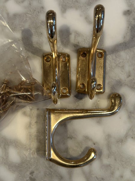 Pair Solid Brass Hooks - cupboards doors bathrooms Carousel 2