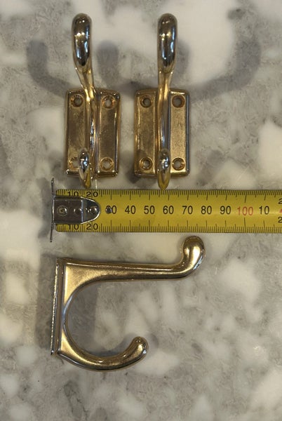 Pair Solid Brass Hooks - cupboards doors bathrooms Carousel 4