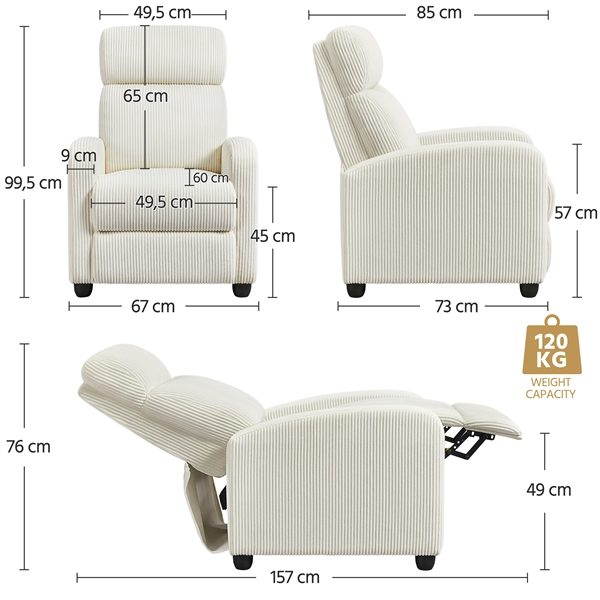 Recliner Chair Corduroy Recliner Sofa Adjustable Modern Single Reclining Chair Carousel 2