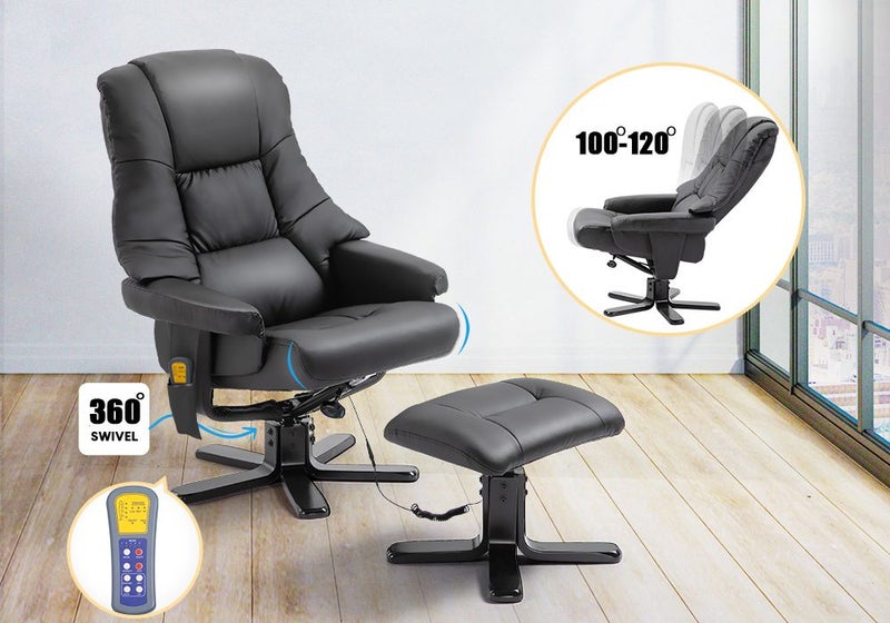 Massage Recliner Chair PU Leather Full Body 8-Point Heated Office Chair Black Carousel 1