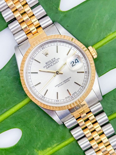Rolex Oyster Datejust 18ct Gold & Steel Mens Wristwatch 16233 Service Card 1995 Carousel 1