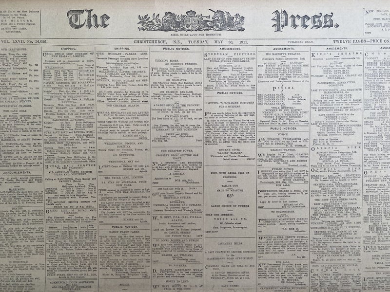OLD NEWSPAPER: The Press, Christchurch - Tuesday, 30 May 1911 Carousel 1