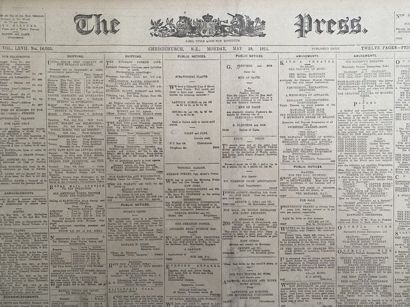 OLD NEWSPAPER: The Press, Christchurch - Monday, 29 May 1911 Carousel 1