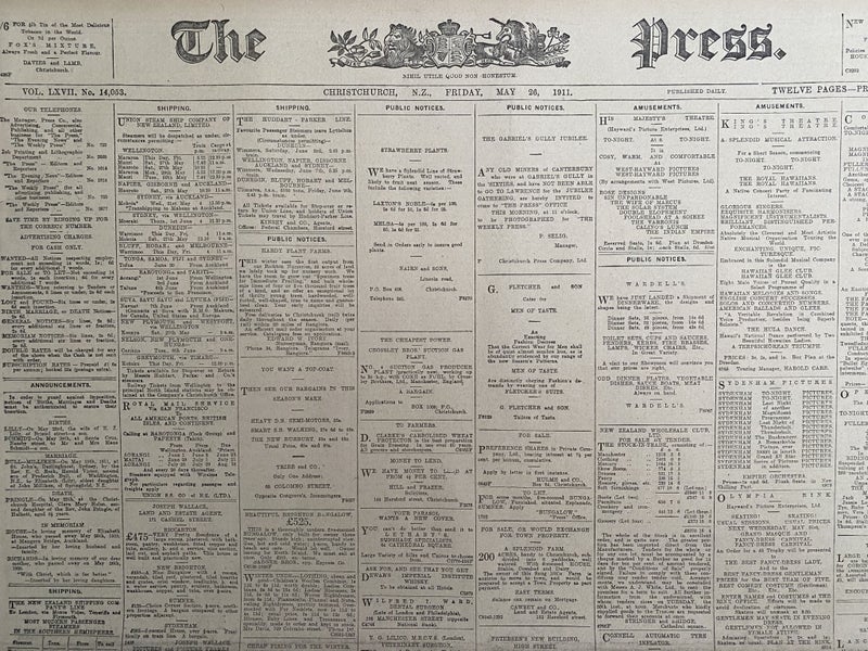 OLD NEWSPAPER: The Press, Christchurch - Friday, 26 May 1911 Carousel 1