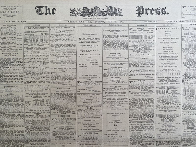 OLD NEWSPAPER: The Press, Christchurch - Tuesday, 23 May 1911 Carousel 1