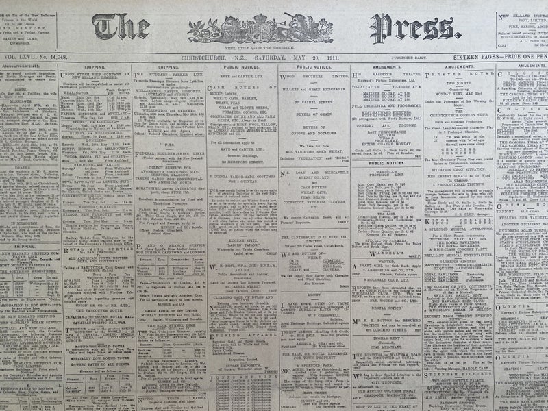 OLD NEWSPAPER: The Press, Christchurch - Saturday, 20 May 1911 Carousel 1