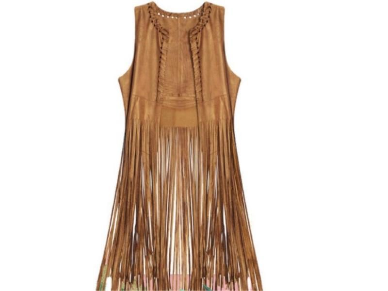 New Women's Suede Cardigan Waistcoat Suede Long Fringe Cape Tassels Open Front Carousel 1