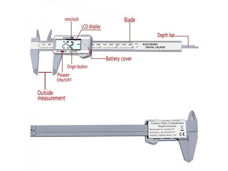 XINGWEIANG Digital Vernier Calipers150mm 6inch LCD Electronic Carbon Fiber Carousel 1