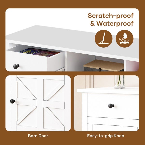 Farmhouse TV Stand Unit White Modern Rustic Kitchen Buffet Table with Barn Doors Carousel 2