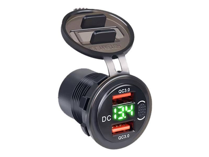 Car Charger QC3.0 Dual USB Cigarette Lighter Socket Waterproof 12/24V Quick Carousel 1