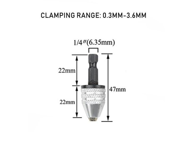 Hex Shank Keyless Drill Chuck 0.3mm-3.6mm 0.6mm-6.5 Mm Clamping Range Driver Carousel 1