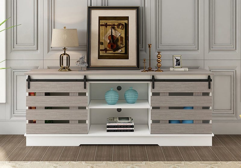 Wood TV Stand Unit Console Table Farmhouse Storage Cabinet Door 180cm Carousel 1
