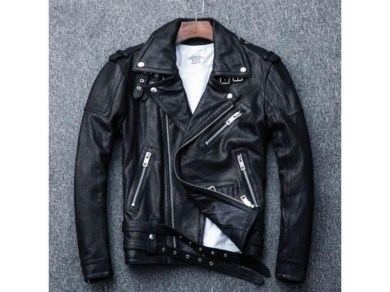Natural Sheepskin Tanned Leather Jacket Black Soft Men's Motocycle Jackets Carousel 1