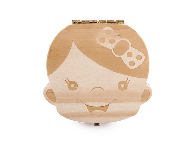 Baby Teeth Box Spanish English Wooden Lanugo Box Kid Teeth Storage Organizer Carousel 1