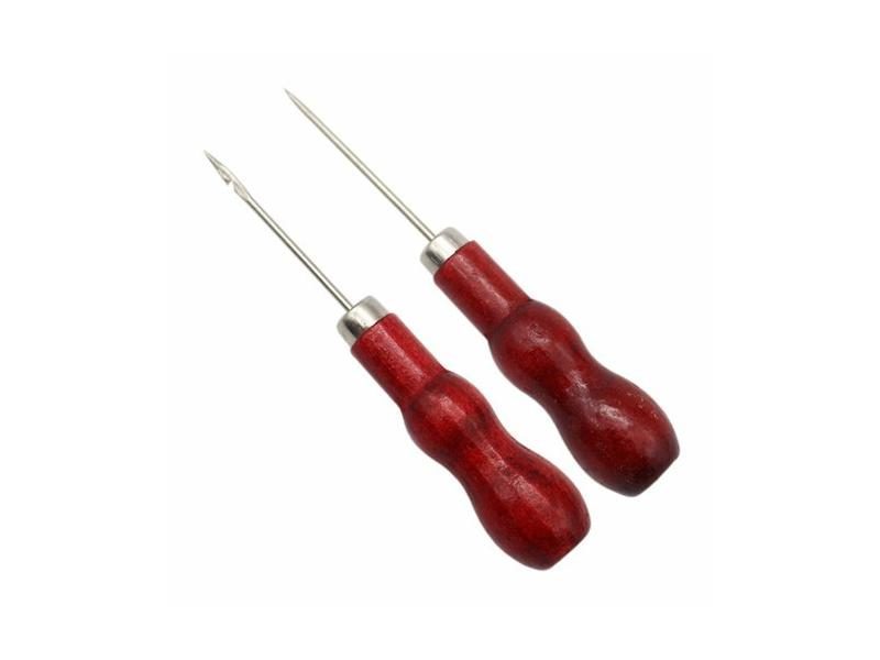 2PC Wooden Handle Awl Positioning Drill Tools Leather Hole Puncher Stitching Carousel 1