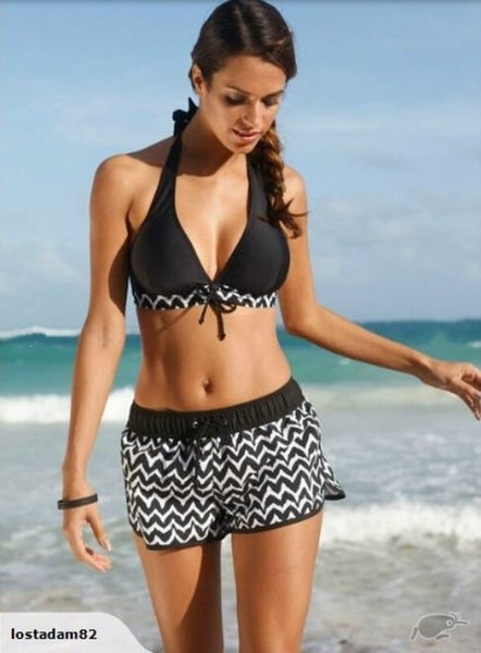 Black & White Zig Tag Chervon Halter Top + Shorts Bikini Set Sz18-20 Carousel 4