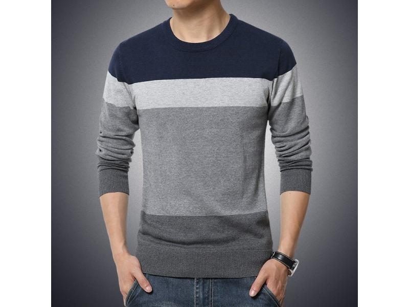 Casual Men's Sweater O-Neck Striped Slim Fit Knittwear Autumn Mens Sweaters Carousel 1