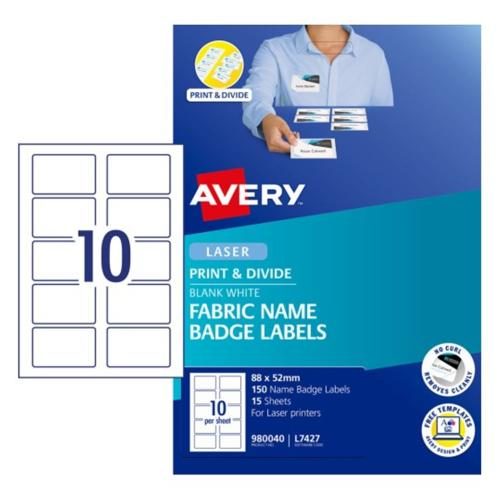 AVERY Name Badge L7427 Fabric Laser 88x52mm 10up 15 Sheets [980040] Carousel 1