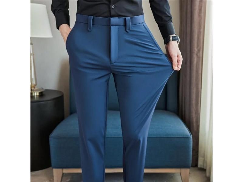 Mens Dress Pants Trousers Summer New Thin Breathable Solid Casual High Elastic Carousel 1