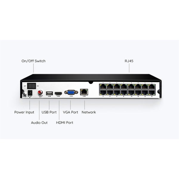 Reolink NVS16 16 Channel 4K Network Video Recorder with 4TB HDD HDMI & VGA - 2x Carousel 3