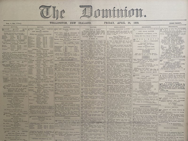 OLD NEWSPAPER: The Dominion, Wellington - Friday, 24 April 1908 Carousel 1