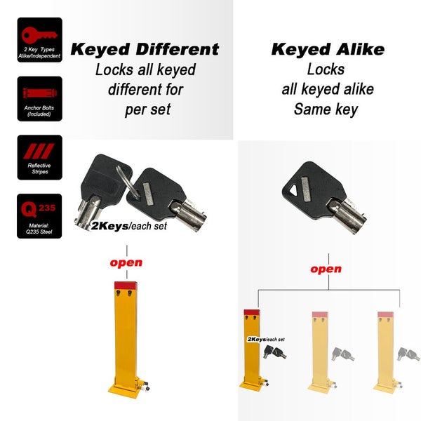 Parkero 2Key Teyp Bollard Rectangle Fold Down Car Parking Lock 80cm Safety Ba... Carousel 2