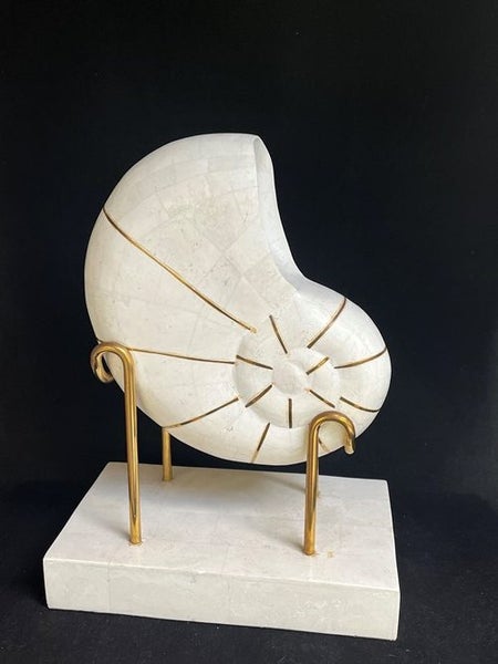 Vintage Large Nautilus Tessellated Stone Sculpture On Stand Carousel 1