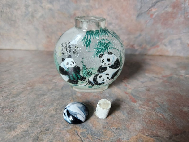Chinese glass snuff bottle Pandas painted inside bottle Carousel 1
