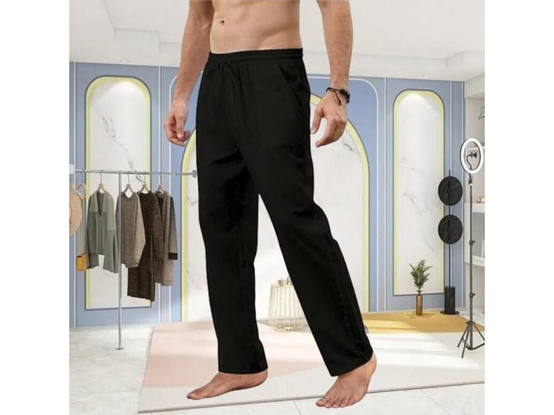 New Men's Cotton Linen Pants Male Summer Autumn Breathable Solid Color Linen Carousel 1