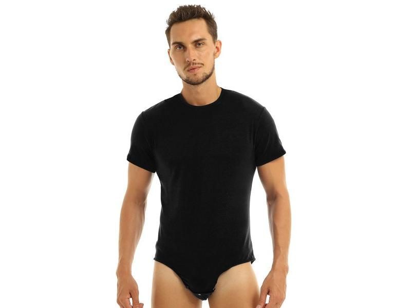 Men Adults Slim Bodybuilding Undershirts Round Neck Short Sleeve Press Crotch Carousel 1