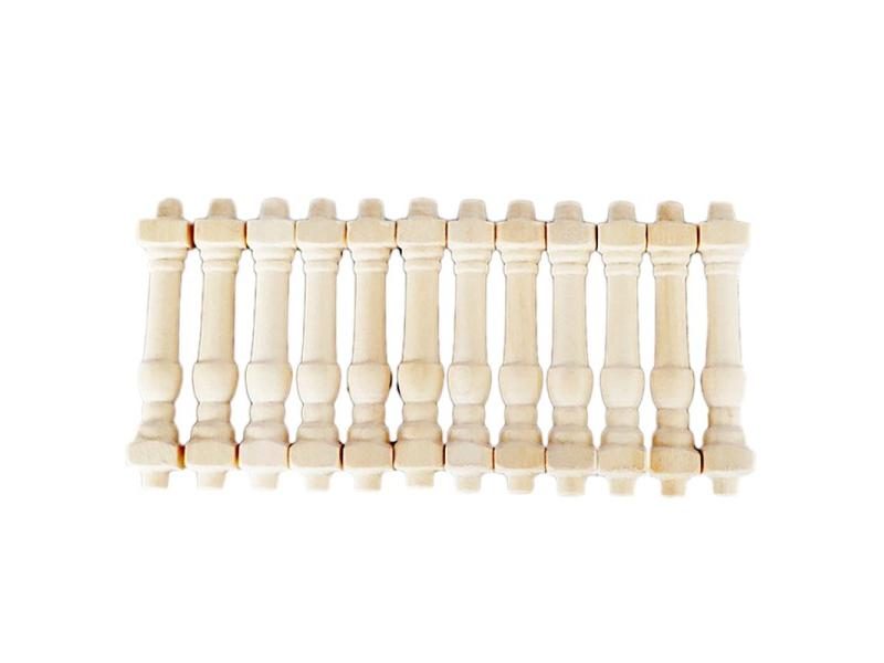 12Pcs DIY Spindles Balusters Wooden Dollhouse Miniature 1/12 Scale Stair Carousel 1