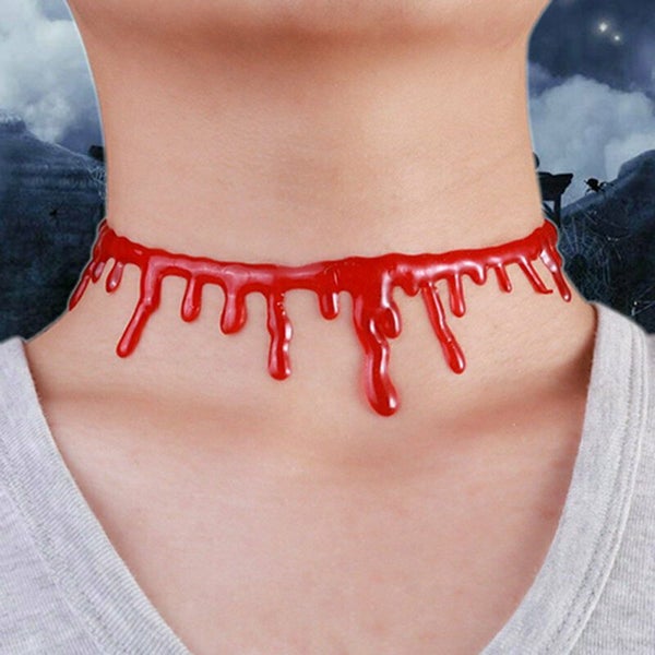HALLOWEEN NECKLACE Red Drip Blood Choker Gothic Fashion Jewellery Carousel 1